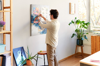 Memobord van kurk met abstract patroon in blauwe tinten