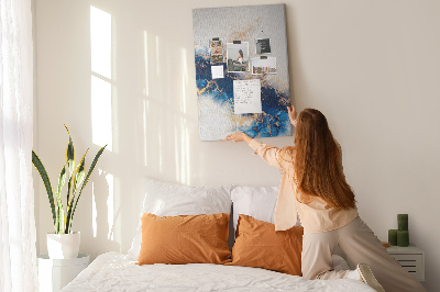 Memobord van kurk met abstract patroon in blauwe tinten