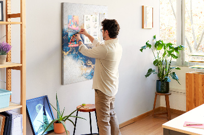 Memobord van kurk met abstract patroon in blauwe tinten
