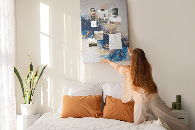 Memobord van kurk met abstract patroon in blauwe tinten