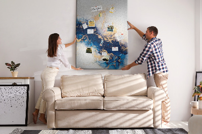 Memobord van kurk met abstract patroon in blauwe tinten