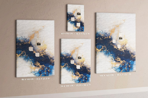 Memobord van kurk met abstract patroon in blauwe tinten