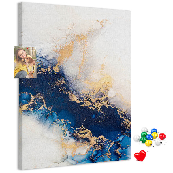 Memobord van kurk met abstract patroon in blauwe tinten