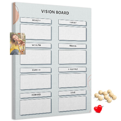 Kurken memobord met levenscategorieën