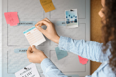 Kurken prikbord visionboard met categorieën voor persoonlijke ontwikkeling