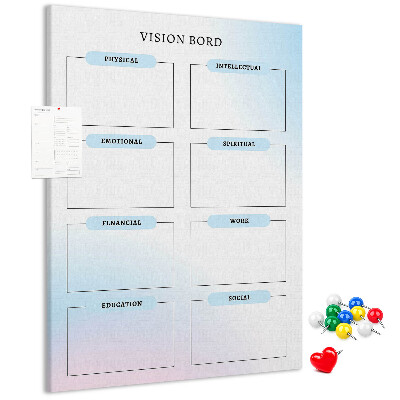Kurken prikbord visionboard met categorieën voor persoonlijke ontwikkeling