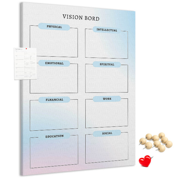 Kurken prikbord visionboard met categorieën voor persoonlijke ontwikkeling