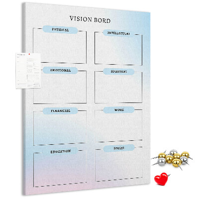 Kurken prikbord visionboard met categorieën voor persoonlijke ontwikkeling