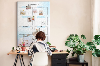 Kurken prikbord visionboard met categorieën voor persoonlijke ontwikkeling