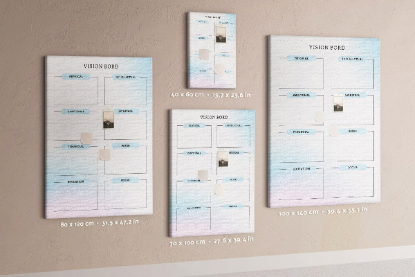 Kurken prikbord visionboard met categorieën voor persoonlijke ontwikkeling