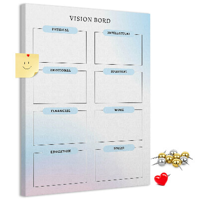 Kurken prikbord visionboard met categorieën voor persoonlijke ontwikkeling