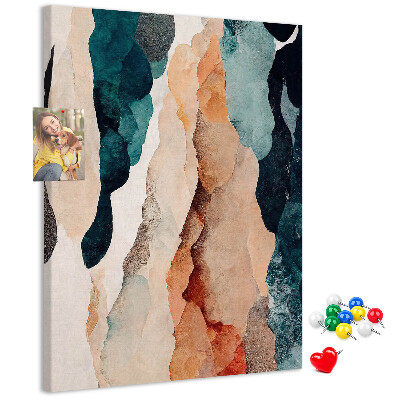 Kurken memobord met abstracte kleurgolven in zachte tinten