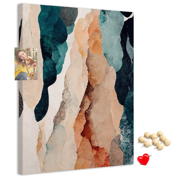 Kurken memobord met abstracte kleurgolven in zachte tinten
