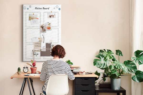 Bedrukt prikbord van kurk visionboard met lege kaders
