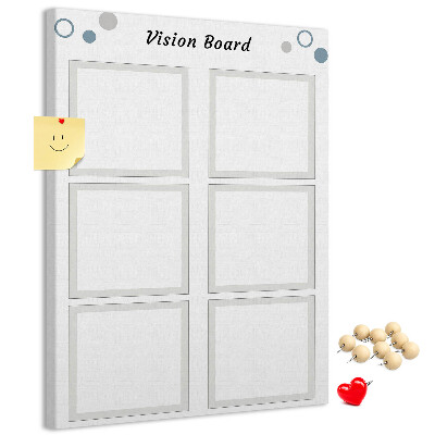 Bedrukt prikbord van kurk visionboard met lege kaders