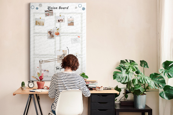 Bedrukt prikbord van kurk visionboard met lege kaders