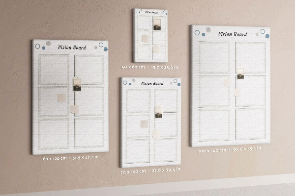 Bedrukt prikbord van kurk visionboard met lege kaders