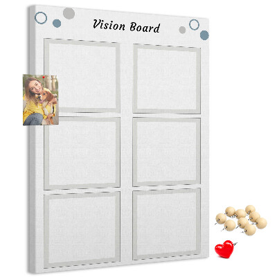 Bedrukt prikbord van kurk visionboard met lege kaders