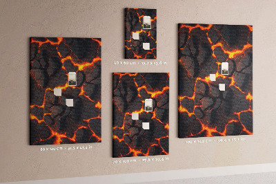 Kurken memobord met motief van gebarsten aarde met brandende aderen