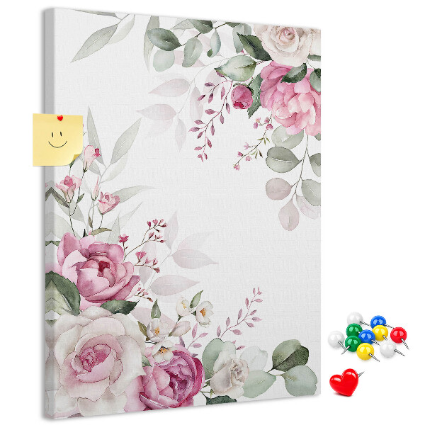 Kurken prikbord met bloemenpatroon in delicate roze tinten