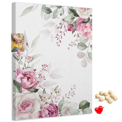 Kurken prikbord met bloemenpatroon in delicate roze tinten
