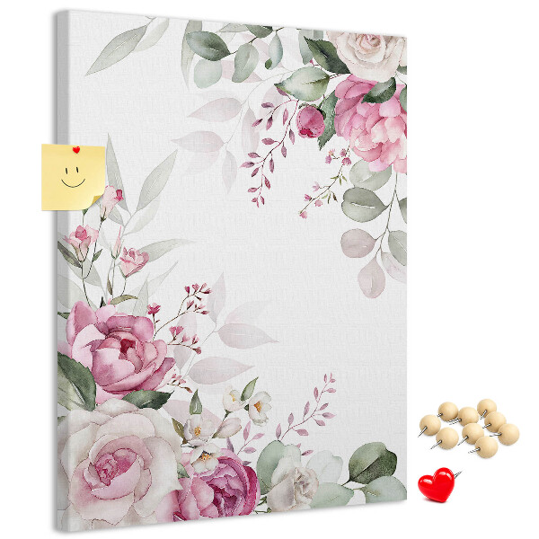 Kurken prikbord met bloemenpatroon in delicate roze tinten