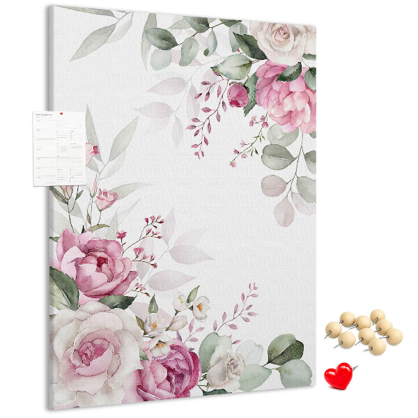 Kurken prikbord met bloemenpatroon in delicate roze tinten