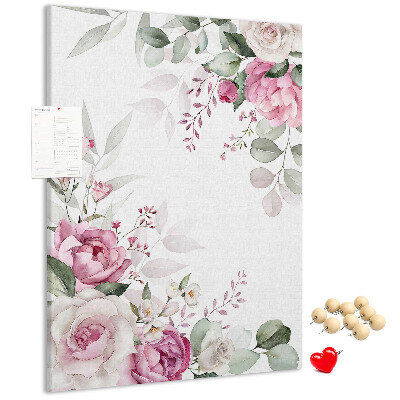 Kurken prikbord met bloemenpatroon in delicate roze tinten