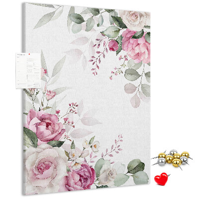 Kurken prikbord met bloemenpatroon in delicate roze tinten