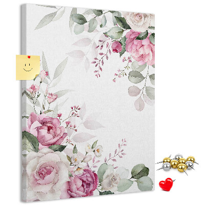 Kurken prikbord met bloemenpatroon in delicate roze tinten