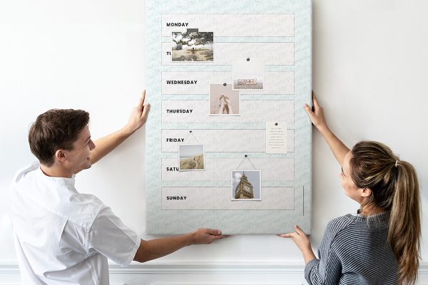 Kurk bedrukken weekplanning in een geometrisch patroon