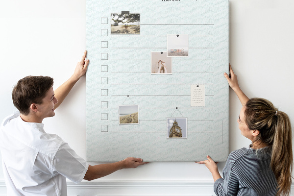 Kurken memobord reiswenslijst in pastelkleuren