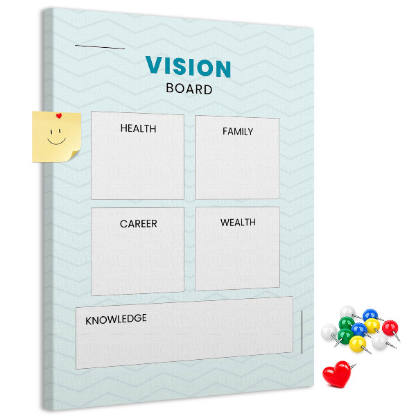 Kurken prikbord visionboard met vier doelcategorieën