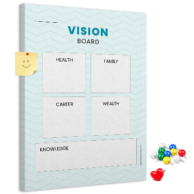 Kurken prikbord visionboard met vier doelcategorieën