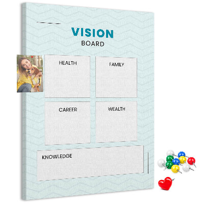 Kurken prikbord visionboard met vier doelcategorieën