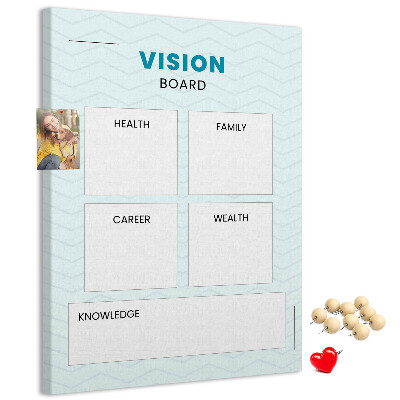 Kurken prikbord visionboard met vier doelcategorieën