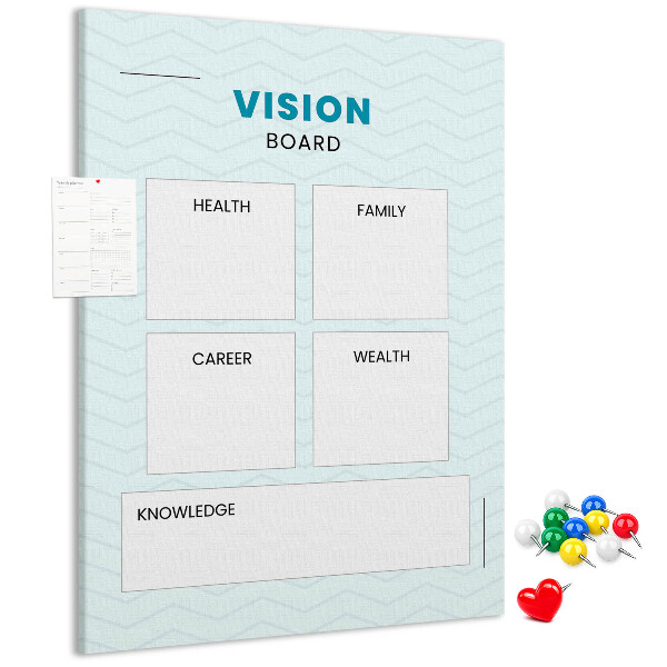Kurken prikbord visionboard met vier doelcategorieën