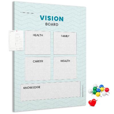 Kurken prikbord visionboard met vier doelcategorieën
