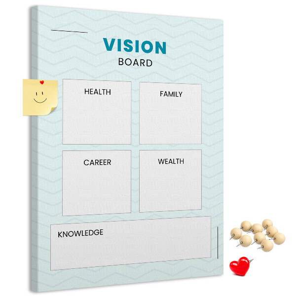 Kurken prikbord visionboard met vier doelcategorieën