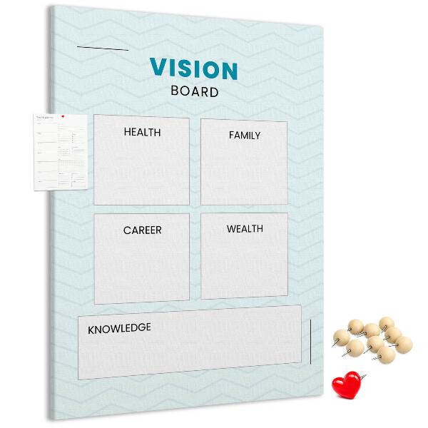 Kurken prikbord visionboard met vier doelcategorieën