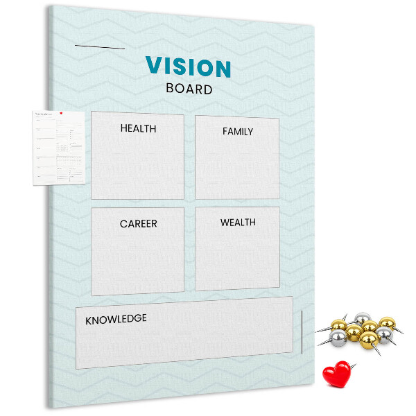 Kurken prikbord visionboard met vier doelcategorieën