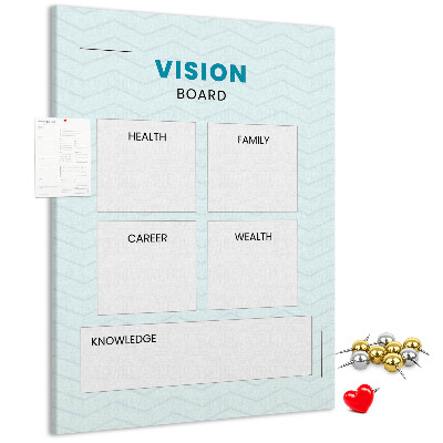 Kurken prikbord visionboard met vier doelcategorieën