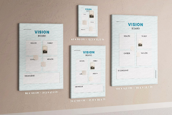 Kurken prikbord visionboard met vier doelcategorieën
