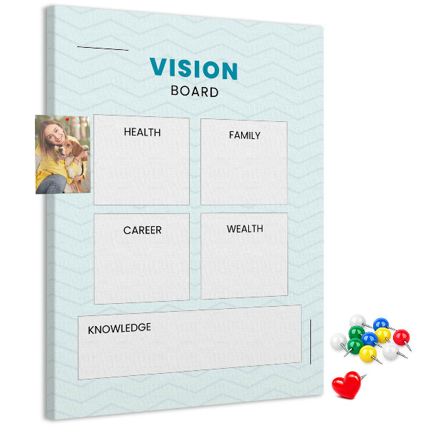 Kurken prikbord visionboard met vier doelcategorieën