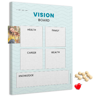Kurken prikbord visionboard met vier doelcategorieën
