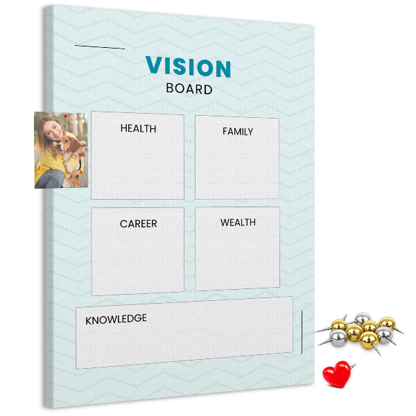Kurken prikbord visionboard met vier doelcategorieën
