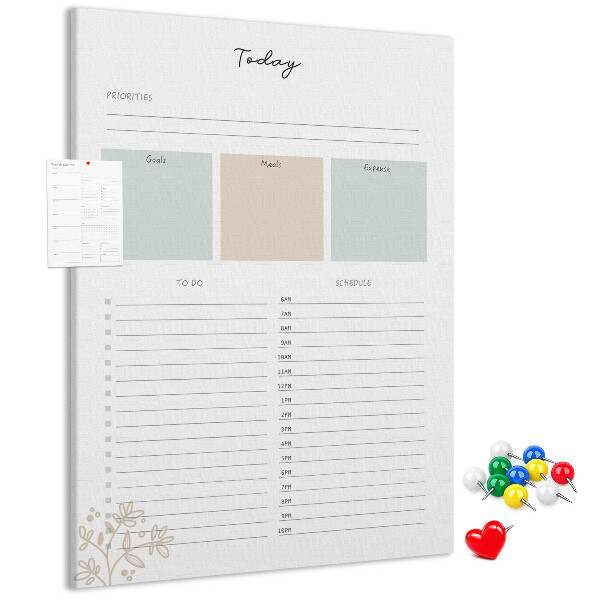Prikbord van kurk dagplanner met kleurrijke secties