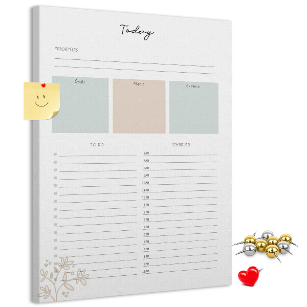 Prikbord van kurk dagplanner met kleurrijke secties