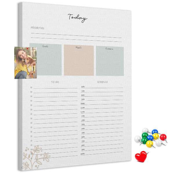 Prikbord van kurk dagplanner met kleurrijke secties