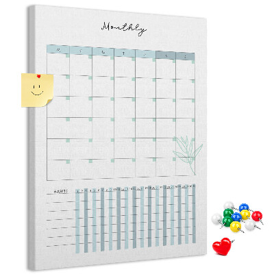 Kurken memobord met maandelijkse planning en bloemenprint